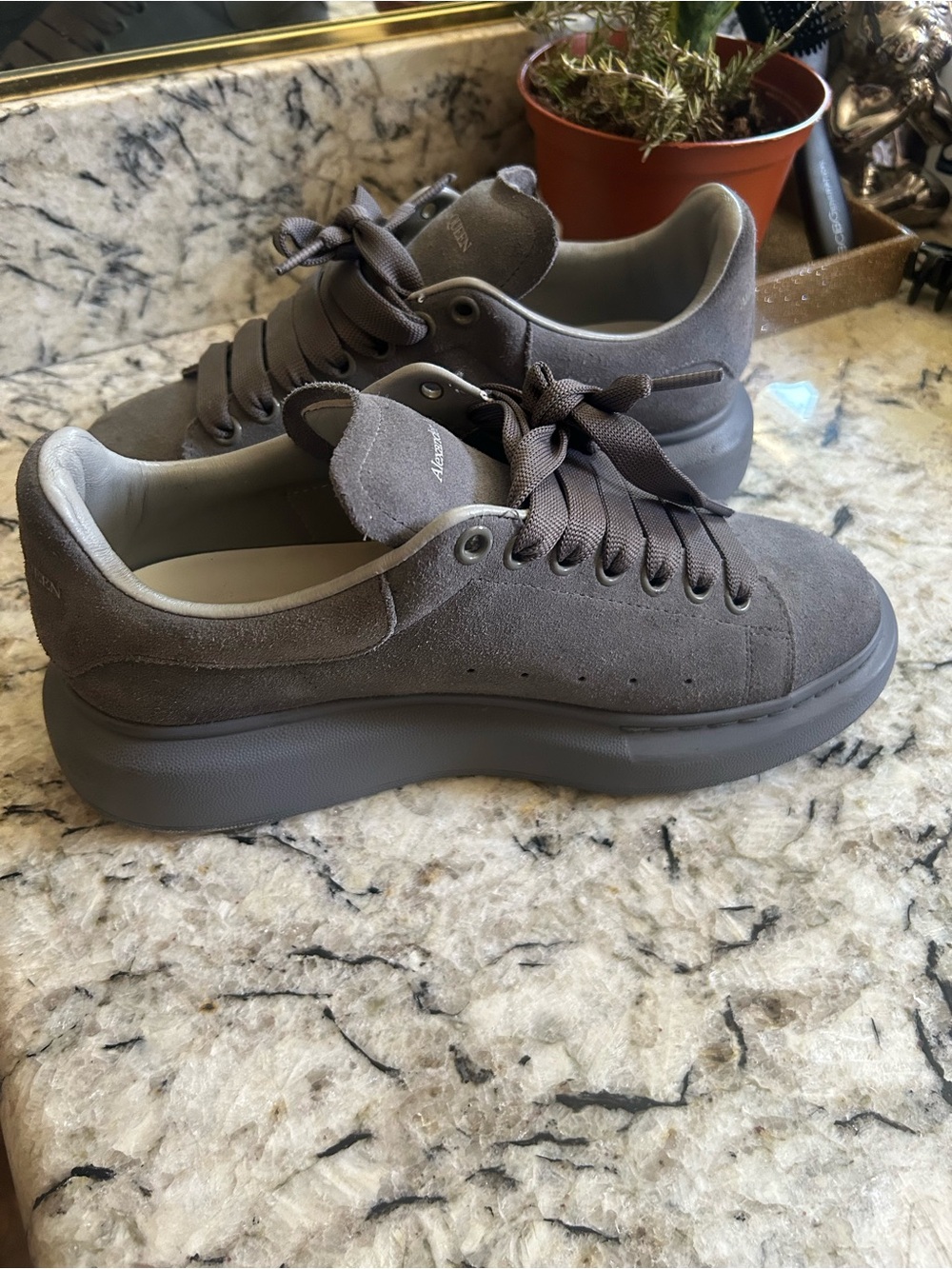 Men's Suede Oversized Low-Top Sneaker in Charcoal Gray - Picture 3 of 5